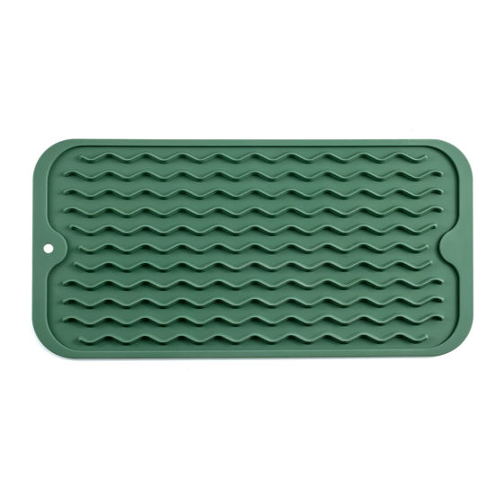 Picture of MicoYang Silicone Dish Drying Mat for Multiple Usage,Easy clean,Eco-friendly,Heat-resistant Silicone Mat for Kitchen Counter,Sink,Bar,Bottle,or Cup Green S 12 inches x 6 inches