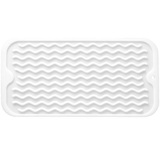 Picture of MicoYang Silicone Dish Drying Mat for Multiple Usage,Easy clean,Eco-friendly,Heat-resistant Silicone Mat for Kitchen Counter,Sink,Bar,Bottle,or Cup White S 12 inches x 6 inches