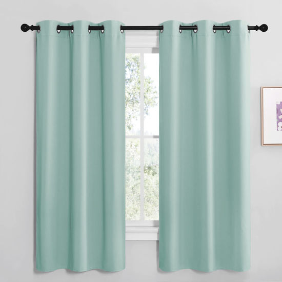 Picture of NICETOWN Aqua Blue Room Darkening Curtains for Kitchen, Window Treatment Thermal Insulated Solid Grommet Room Darkening Curtains/Drapes for Bedroom (Set of 2, 42 inches Wide by 68 inches Long)