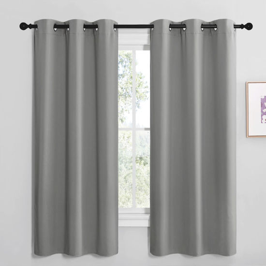 Picture of NICETOWN Thermal Insulated Grommet Blackout Curtains, Kids Window Drape Panel for Nursery, Privacy Short Curtains (Silver Grey, 2 Panels, W42 x L68 -Inch)