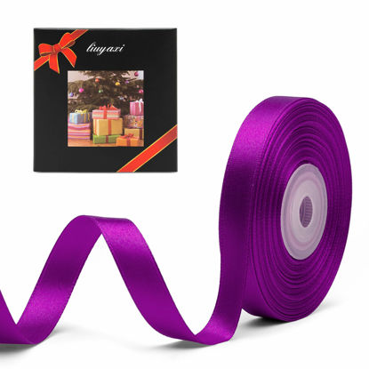 Picture of Solid Color Double Faced Purple Satin Ribbon 3/8" X 25 Yards, Ribbons Perfect for Crafts, Wedding Decor, Bow Making, Sewing, Gift Package Wrapping and More