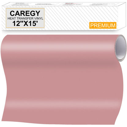 Picture of CAREGY HTV Heat Transfer Vinyl Iron on Vinyl 12 inch x15 Feet Roll Easy to Cut & Weed Iron on DIY Heat Press Design for T-Shirts Rose Gold