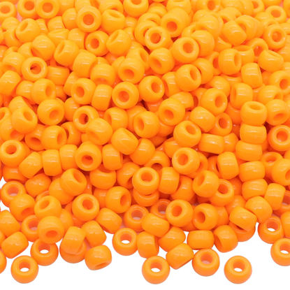 Picture of 1000Pcs Pony Beads Bracelet 9mm Orange Plastic Barrel Pony Beads for Necklace,Hair Beads for Braids for Girls,Key Chain,Jewelry Making (Orange)