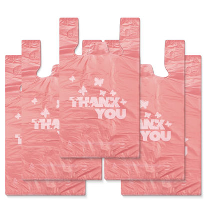 Picture of PINK Thank you bags, 200PCS T shirt bags, To Go Bags,Grocery bags, Reusable and Disposable,Perfect for Small Business,Take Out,Retails,11 inchx6 inchx21 inch(200),Large
