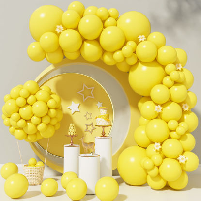 Picture of Yellow Balloons 110Pcs Yellow Balloon Garland Arch Kit 5/10/12/18 Inch Matte Latex Yellow Balloons Different Sizes as Honey Bee Gender Reveal Balloons Baby Shower Birthday Sunflower Party Decorations