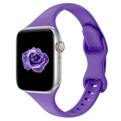 Picture of Acrbiutu Bands Compatible with Apple Watch 38mm 40mm 41mm 42mm 44mm 45mm 49mm, Slim Thin Narrow Replacement Silicone Sport Strap Wristbands for iWatch Series Ultra 8/7/6/5/4/3/2/1 SE Women Men, Purple