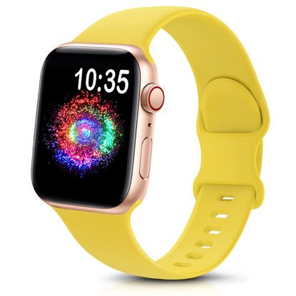 Picture of TreasureMax Sport Band Compatible with Apple Watch Bands 38mm 40mm 41mm 42mm 44mm 45mm 49mm,Soft Silicone Strap Compatible for Apple Watch Series Ultra 8 7 6 5 4 3 2 1 SE Men Women Yellow 38/40/41MM