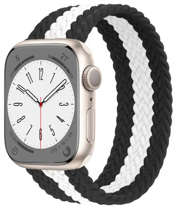 Picture of Proworthy Lace Braided Solo Loop Compatible With Apple Watch Band 42mm 44mm 45mm for Men and Women, Lace Stretch Nylon Elastic Strap for iWatch Series SE 7 6 5 4 3 2 1 (M, Black White)