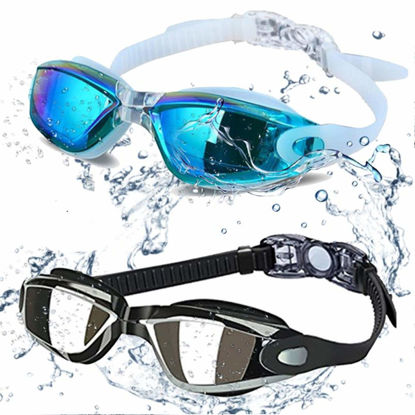 Picture of ALLPAIPAI Swim Goggles - Swimming Goggles,Pack of 2 Professional Anti Fog No Leaking UV Protection Wide View Swim Goggles For Women Men Adult Youth Kids