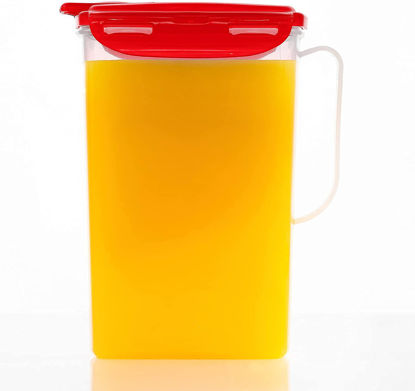 Picture of LocknLock Aqua Fridge Door Water Jug with Handle BPA Free Plastic Pitcher with Flip Top Lid Perfect for Making Teas and Juices, 2 Quarts, Red