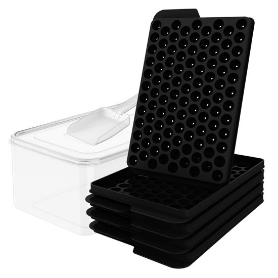 Picture of WIBIMEN Mini Ice Cube Trays, Upgraded Small Ice Cube Trays Easy Release, 104x4 PCS Tiny Ice Cube Tray Crushed Ice Tray for Chilling Drinks Coffee Juice(4Pack Ice trays & Ice Bin & Ice Scoop) (Black)