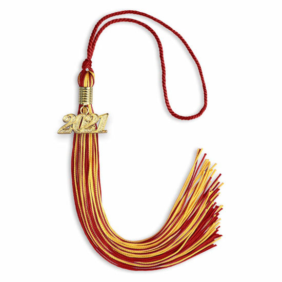 Picture of Endea Graduation Mixed Double Color Tassel with Gold Date Drop (Red/Gold, 2021)