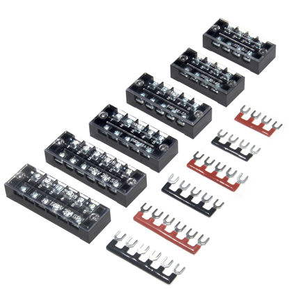 Picture of MILAPEAK Terminal Block and Strip - 6 Sets 4/5/6 Positions 600V 25A Dual Row Wire Screw Terminal Strip Block with Cover + 400V 25A Pre-Insulated Terminals Barrier Strips Jumpers (Black & Red)