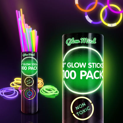 Picture of 100 Ultra Bright Glow Sticks Bulk - Glow in The Dark Party Supplies Pack - 8" Glowsticks Party Favors with Bracelets and Necklaces