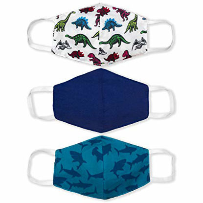 Picture of 3 Pieces Boys? Reusable Cotton Fabric Face Mask, Sharks and Dinosaur, Multicolor, Ages 3-6 Years