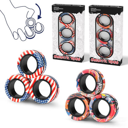 Picture of (6PCS) Magnetic Rings Fidget Toy Set, Idea ADHD Fidget Toys, Adult Fidget Magnets Spinner Rings for Anxiety Relief Therapy, Fidget Pack Great Gift for Adults Teens Kids