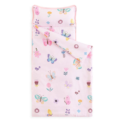 Picture of Wake In Cloud - Nap Mat with Removable Pillow for Kids Toddler Boys Girls Daycare Preschool Kindergarten Sleeping Bag, Butterfly and Flowers Printed on Pink,100% Soft Microfiber