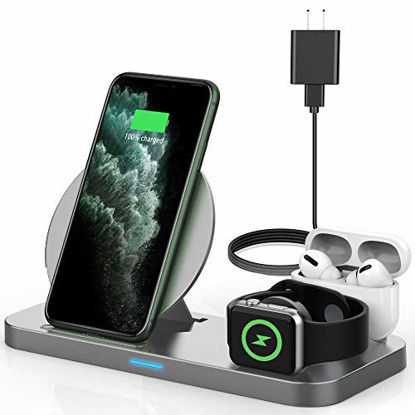 Picture of Powlaken 3 in 1 Wireless Charger, Wireless Charging Station Compatible for Apple iWatch Series SE 6 5 4 3 2 1, AirPods Pro 2, Wireless Charging Stand Dock for iPhone 11, 11 Pro Max, XR, XS, X (Grey)