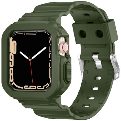 Picture of XYF Compatible for Crystal Clear Apple Watch Bands, 45mm 44mm 42mm 41mm 40mm 38mm with Bumper Case Women Jelly Sport Case and Band for iWatch Series 8 7 SE/6 5 4 3 2 1 (Matte Green, 42/44/45mm)