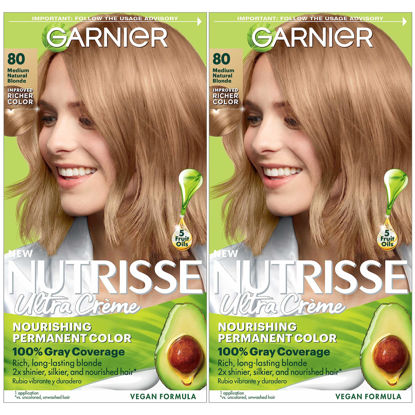 Picture of Garnier Hair Color Nutrisse Nourishing Creme, 80 Medium Natural Blonde (Butternut) Permanent Hair Dye, 2 Count (Packaging May Vary)