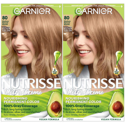Picture of Garnier Hair Color Nutrisse Nourishing Creme, 80 Medium Natural Blonde (Butternut) Permanent Hair Dye, 2 Count (Packaging May Vary)