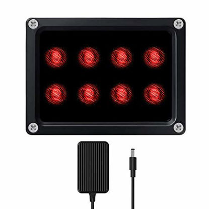 Picture of (8 LED Waterproof ) IR Illuminator High Power Wide Angle Long Range Infrared Light, 120ft 850nm 12V IR Flood Lights with Power Adapter for Night Vision CCTV & IP Security Camera, Outdoor/Indoor Use