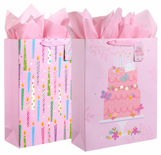 Picture of SUNCOLOR 2 Pack 16" Extra Large Gift Bags with Tissue Paper for Girls Birthday Party Bags