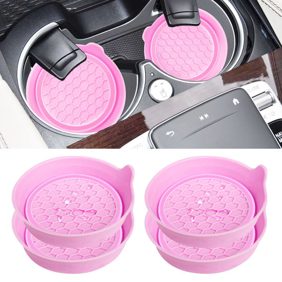 GetUSCart- Amooca Car Cup Coaster Universal Automotive Waterproof Non-Slip  Cup Holders Sift-Proof Spill Holder Car Interior Accessories 4 Pack Pink