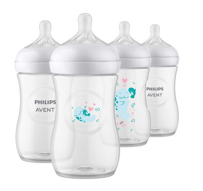 Picture of Philips AVENT Natural Baby Bottles with Natural Response Nipple, with Manatee Design, 9oz, 4pk, SCY903/61