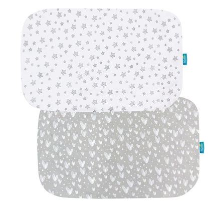 Picture of Bassinet Sheets Compatible with 4moms Breeze Plus Bassinet(not playard), 2 Pack, 100% Jersey Knit Cotton Fitted Sheets, Breathable and Heavenly Soft, Grey Print for Baby