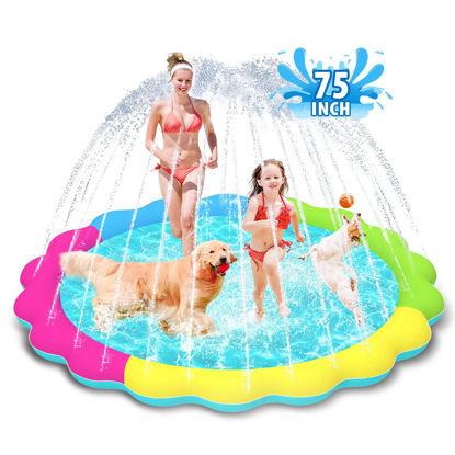 Picture of Raxurt Dog Splash Pad, 75in Anti-Slip Dog Pool Splash Pad for Dogs Kids 0.55mm Thickened Durable Bath Pool Pet Summer Outdoor Water Toys Backyard Fountain Play Mat, Colorful