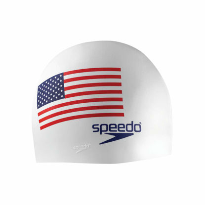 Picture of Speedo Unisex-Adult Swim Cap Silicone, White Flag