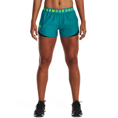 Picture of Under Armour womens Play Up 3.0 Shorts , (722) Coastal Teal / Black / Lime Surge , XX-Large