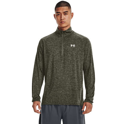 Picture of Under Armour Men's Tech 2.0 1/2 Zip-Up Long Sleeve T-Shirt , (391) Marine OD Green / Black / White , Small