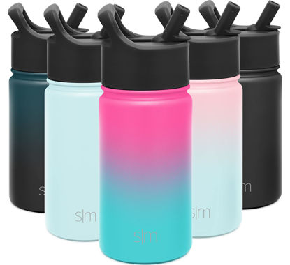 Picture of Simple Modern Kids Water Bottle with Straw Lid Vacuum Insulated Stainless Steel Metal Thermos Bottles | Reusable Leak Proof BPA-Free Flask for Girls, School| Summit Collection | 14oz, Sorbet