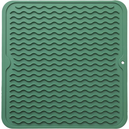 Picture of MicoYang Silicone Dish Drying Mat for Multiple Usage,Easy clean,Eco-friendly,Heat-resistant Silicone Mat for Kitchen Counter or Sink,Refrigerator or Drawer liner Green M 12 inches x 12 inches