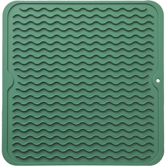 Picture of MicoYang Silicone Dish Drying Mat for Multiple Usage,Easy clean,Eco-friendly,Heat-resistant Silicone Mat for Kitchen Counter or Sink,Refrigerator or Drawer liner Green M 12 inches x 12 inches