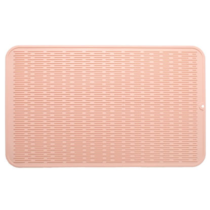 Picture of MicoYang Silicone Dish Drying Mat for Multiple Usage,Easy clean,Eco-friendly,Heat-resistant Silicone Mat for Kitchen Counter or Sink,Refrigerator or Drawer Liner Pink XXXL 28 inches x 18 inches
