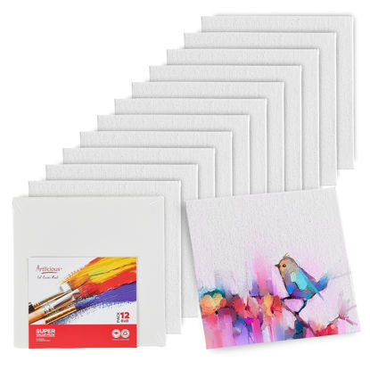 Picture of Artlicious Canvases for Painting - Pack of 24, 8 x 8 Inch Blank White Canvas Boards - 100% Cotton Art Panels for Oil, Acrylic & Watercolor Paint