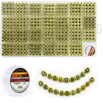 Picture of Eppingwin Beads, Letter Beads, Alphabet Beads in 28 Grid Box (4 x 7 mm (Round Beads, 1mm Hole), Black Letters & Gold Base)