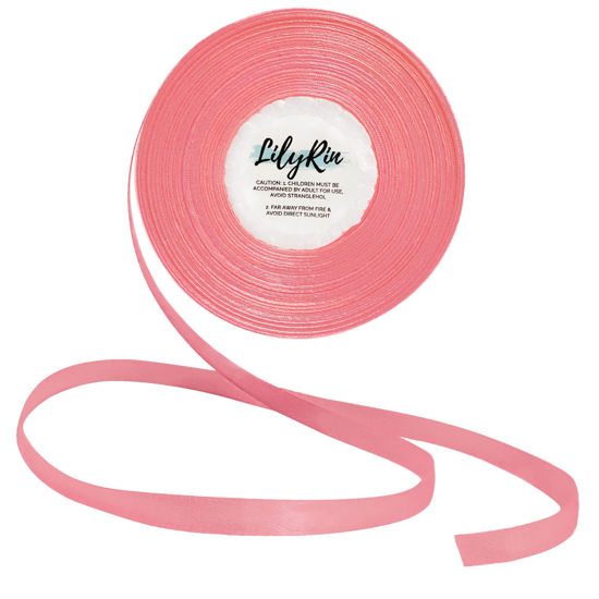 Picture of LilyRin Peony Ribbon 1/4 Inches 36 Yards Satin Roll Perfect for Scrapbooking Art Wedding Wreath, Baby Shower Packing Birthday Wrapping Christmas Projects Pink