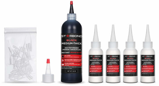 Picture of Premium Grade Cyanoacrylate (CA) Super Glue by STARBOND - 16 OZ Complete Refill KIT (453-gram) - Black Medium-Thick Knot Filler 500 CPS Viscosity Adhesive for Woodworking, Woodturning, Carpentry