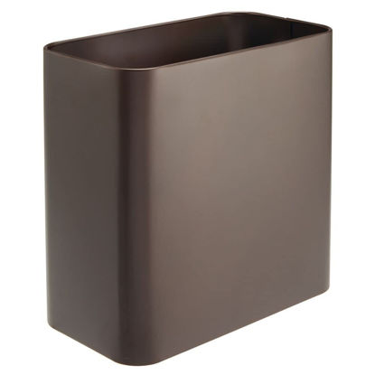 Picture of mDesign Small Metal 2.4 Gallon Trash Can Wastebasket Garbage Bin for Bathroom, Slim Rubbish Waste Bin Trashcans for Master/Guest Bath, Bedroom, Garage, Mirri Collection, Bronze
