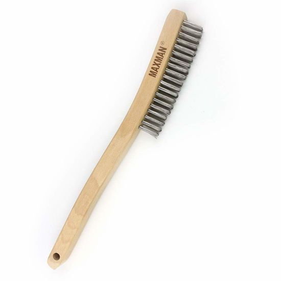 Wire Brush,Stainless Steel Wire Scratch Brush for Cleaning Rust with 14  Long Curved Beechwood Handle,Large