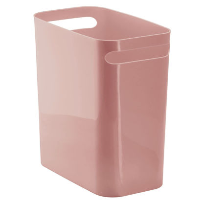 Picture of mDesign Plastic Slim Large 2.5 Gallon Trash Can Wastebasket, Classic Garbage Container Recycle Bin for Bathroom, Bedroom, Kitchen, Home Office, Outdoor Waste, Recycling - Aura Collection, Rosette Pink