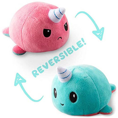 Picture of TeeTurtle - The Original Reversible Narwhal Plushie - Pink + Aqua - Cute Sensory Fidget Stuffed Animals That Show Your Mood