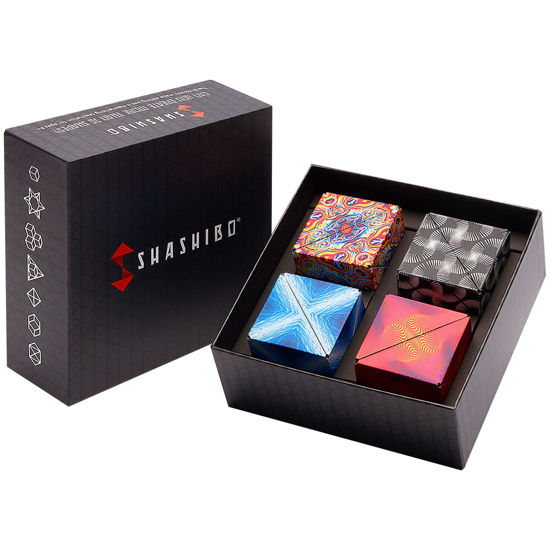 SHASHIBO Gift Box of 4 The Shape Shifting Box 36 Rare Earth Magnets STEM STEAM Fidget Geometric 3D Magnetic Transforming Magnetic Box Magic Cube