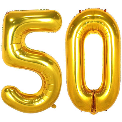 Picture of 50 Number Balloons Gold Big Giant Jumbo Number 50 Foil Mylar Balloons for 50th Birthday Party Supplies 50 Anniversary Events Decorations