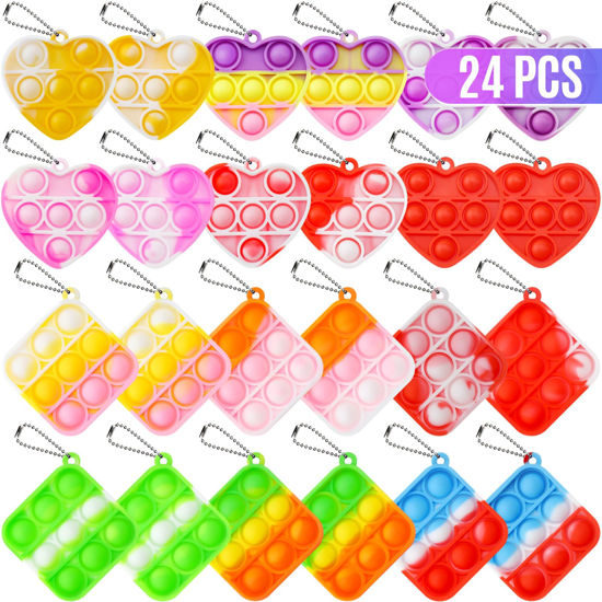 Picture of 24 Pack Pop Heart Square Keychain It Heart Fidget Toy Kids Party Favors Classroom Prizes Its Push Pops Heart Keychains Bulk Mini Heart Pops Toys for Bos Girls Valentines Day Gifts for Kids Poppers