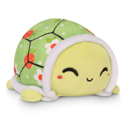 Picture of TeeTurtle - The Original Reversible Turtle Plushie - Strawberries + Flowers - Cute Sensory Fidget Stuffed Animals That Show Your Mood